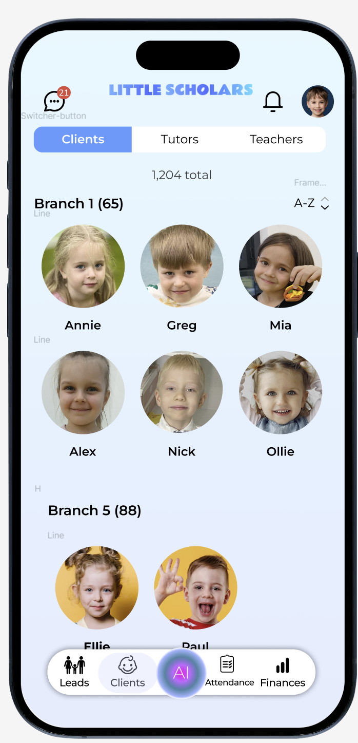 AI Boss clients list with avatars